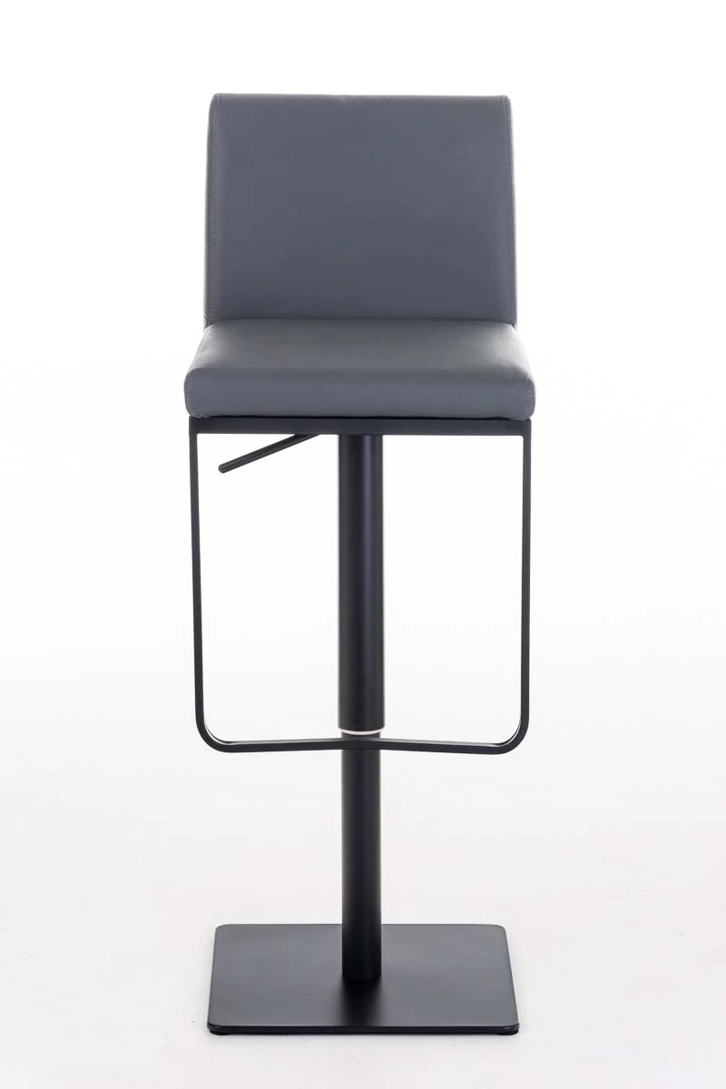 Tabouret de bar x1 avec repose-pieds plaque de base carrée en métal noir assise en PVC gris 10_0005300
