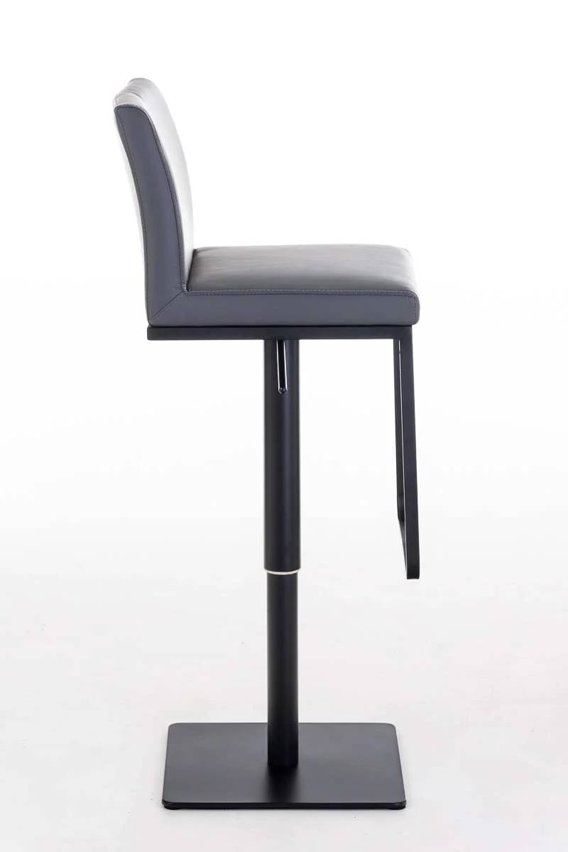 Tabouret de bar x1 avec repose-pieds plaque de base carrée en métal noir assise en PVC gris 10_0005300