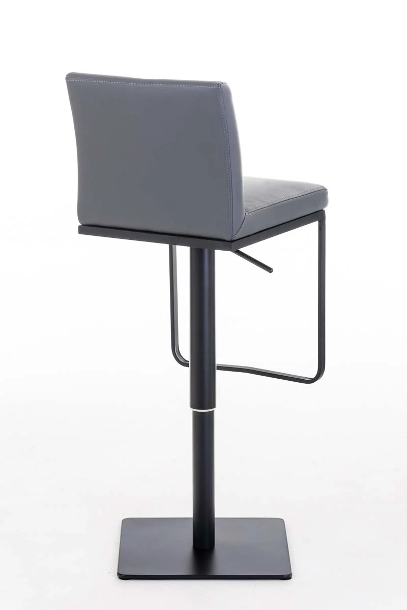 Tabouret de bar x1 avec repose-pieds plaque de base carrée en métal noir assise en PVC gris 10_0005300