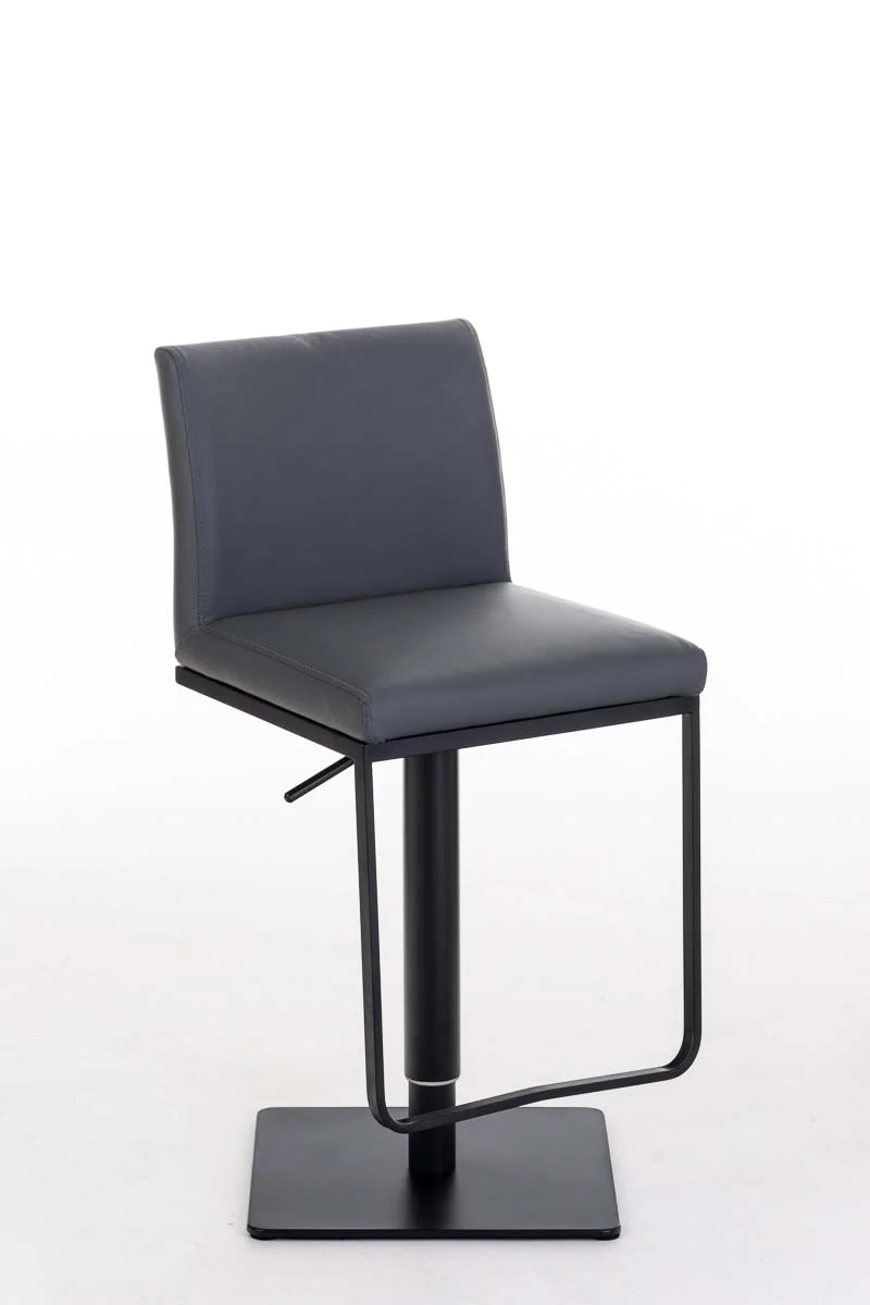 Tabouret de bar x1 avec repose-pieds plaque de base carrée en métal noir assise en PVC gris 10_0005300