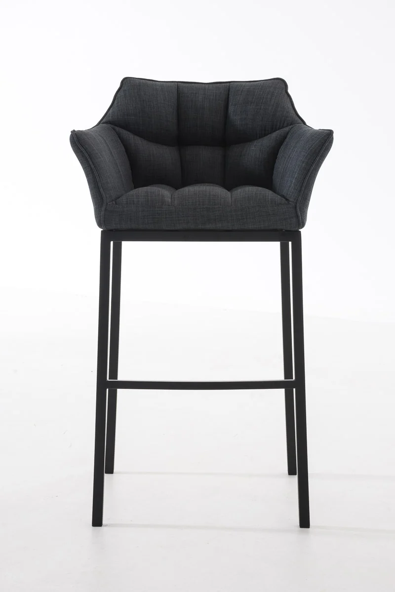 Tabouret de bar avec repose-pieds et dossier en tissu gris foncé et pieds métal noir 10_0001174