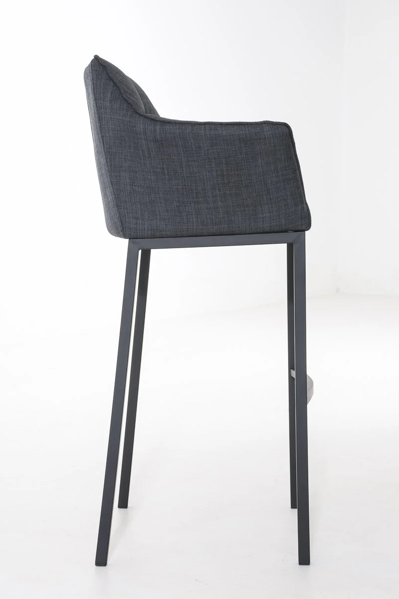Tabouret de bar avec repose-pieds et dossier en tissu gris foncé et pieds métal noir 10_0001174