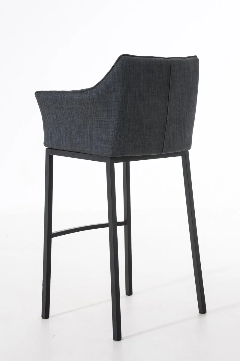 Tabouret de bar avec repose-pieds et dossier en tissu gris foncé et pieds métal noir 10_0001174