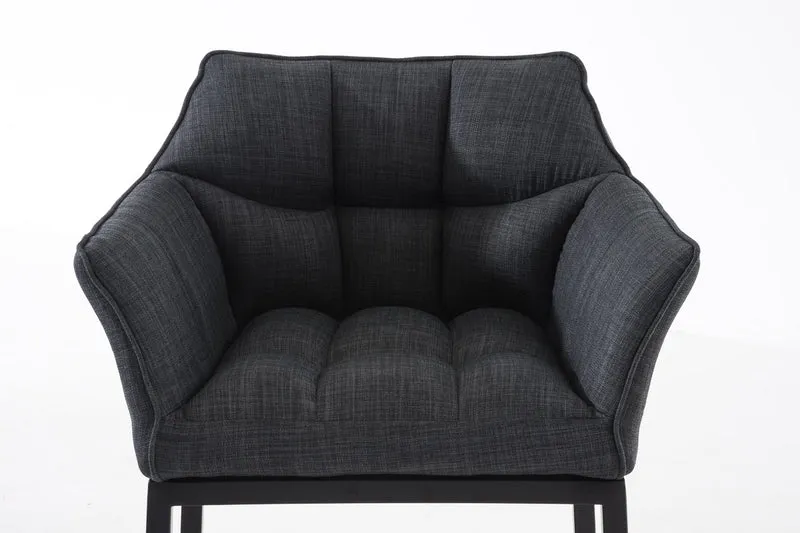 Tabouret de bar avec repose-pieds et dossier en tissu gris foncé et pieds métal noir 10_0001174