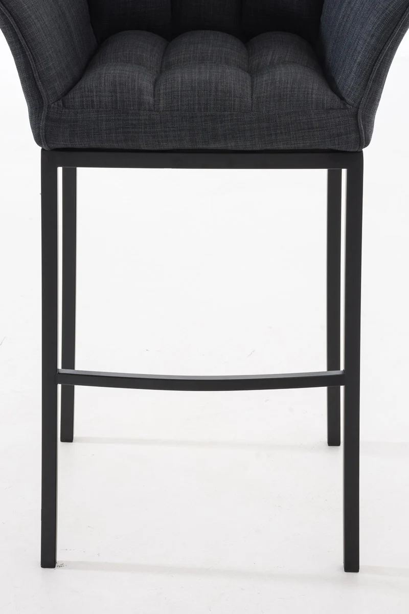 Tabouret de bar avec repose-pieds et dossier en tissu gris foncé et pieds métal noir 10_0001174