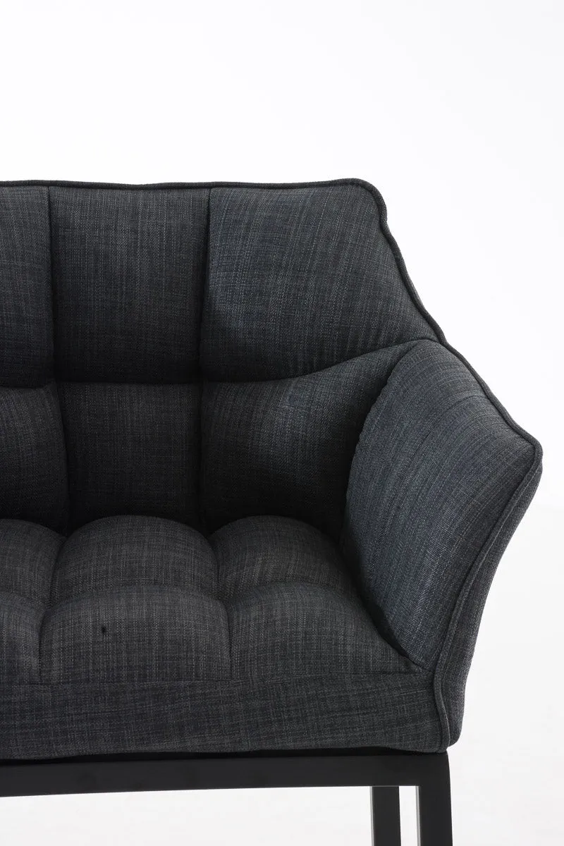 Tabouret de bar avec repose-pieds et dossier en tissu gris foncé et pieds métal noir 10_0001174