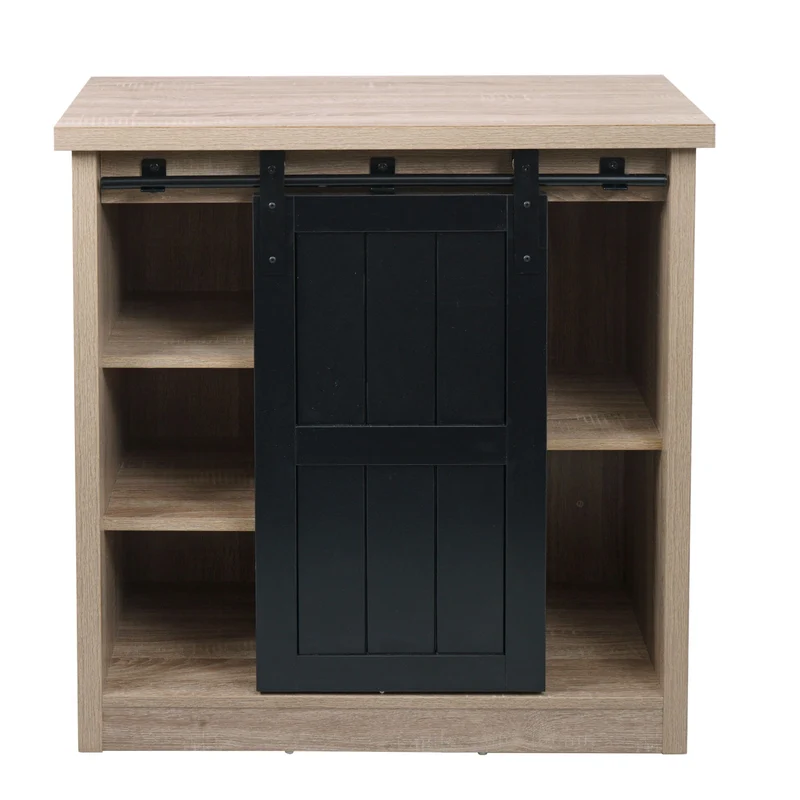 Commode avec porte coulissante et 5 compartiments aspect bois métal industriel 84x80x40 cm couleur naturelle 04_0006500