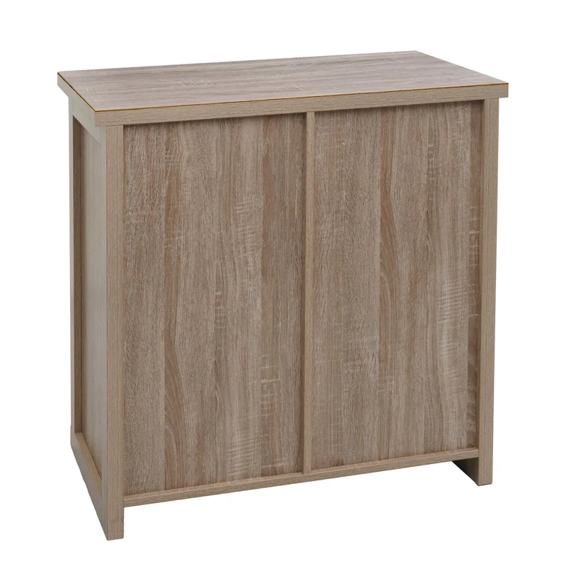 Commode avec porte coulissante et 5 compartiments aspect bois métal industriel 84x80x40 cm couleur naturelle 04_0006500