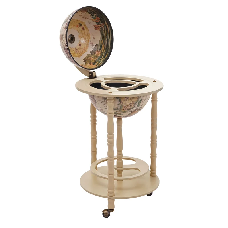 Minibar sur roulettes globe terrestre vintage mappemonde Ø 33cm porte bouteilles bois d'eucalyptus marron 04_0003370