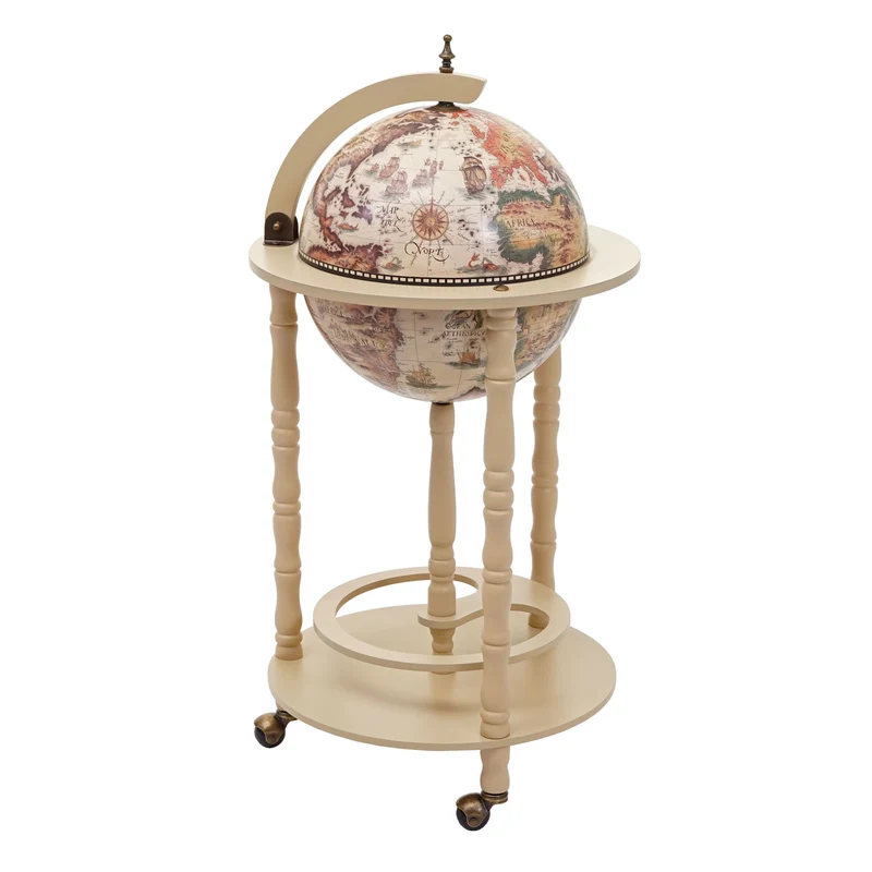 Minibar sur roulettes globe terrestre vintage mappemonde Ø 33cm porte bouteilles bois d'eucalyptus marron 04_0003370
