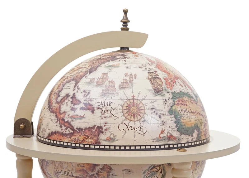 Minibar sur roulettes globe terrestre vintage mappemonde Ø 33cm porte bouteilles bois d'eucalyptus marron 04_0003370