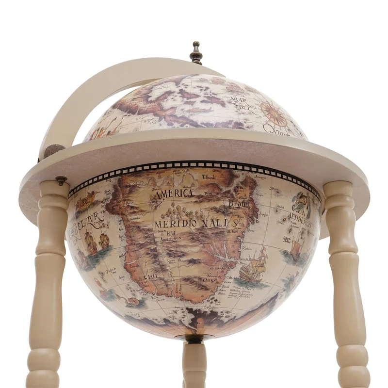 Minibar sur roulettes globe terrestre vintage mappemonde Ø 33cm porte bouteilles bois d'eucalyptus marron 04_0003370