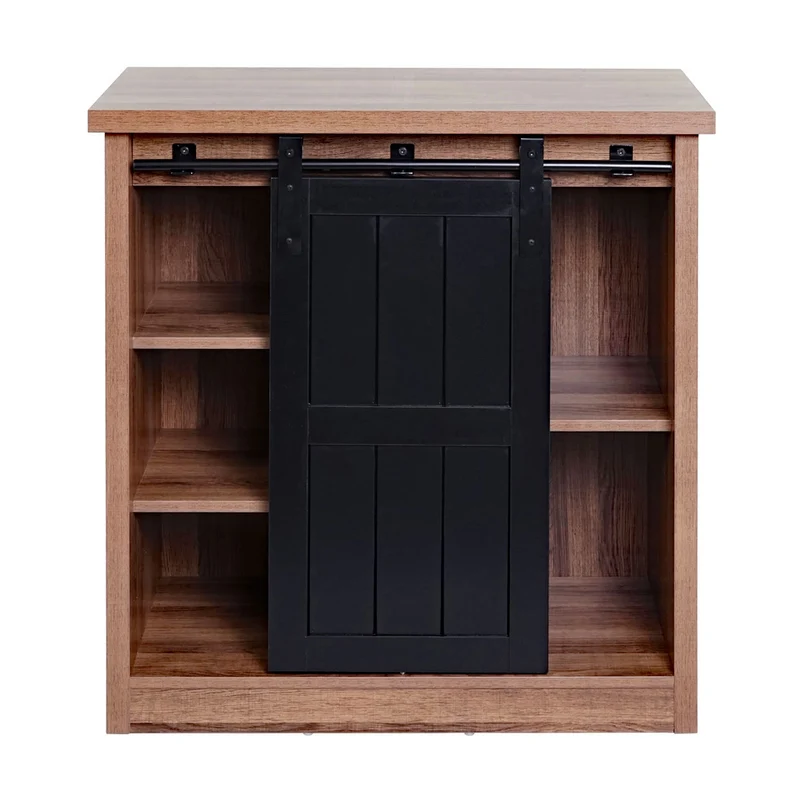 Commode avec porte coulissante et 5 compartiments aspect bois métal industriel 84x80x40 cm marron 04_0006501