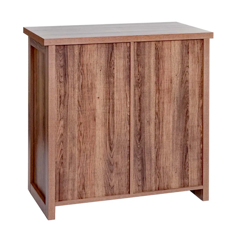 Commode avec porte coulissante et 5 compartiments aspect bois métal industriel 84x80x40 cm marron 04_0006501