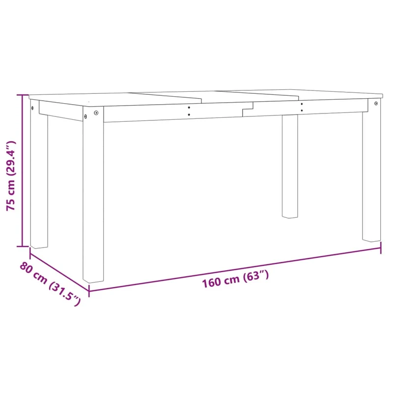 Table de salle à manger design moderne 160 x 80 x 75 cm bois massif de pin blanc et miel DEC036901