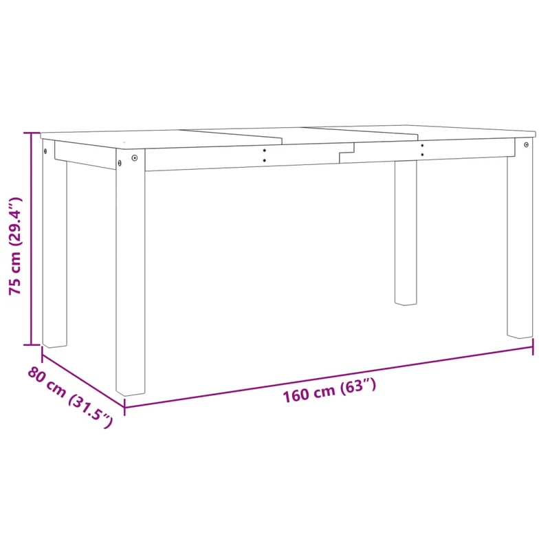 Table de salle à manger cuisine design simple 160 x 80 x 75 cm bois massif de pin couleur chêne DEC036898