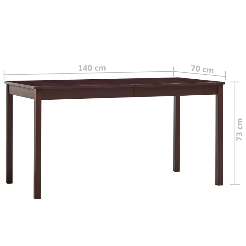 Table de salle à manger design moderne 140 x 70 x 73 cm bois de pin marron foncé DEC036871