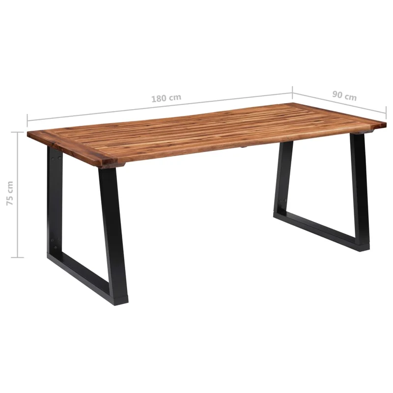 Table de salle à manger design industriel 180 x 90 cm bois d'acacia massif avec finition à l'huile et métal DEC036778