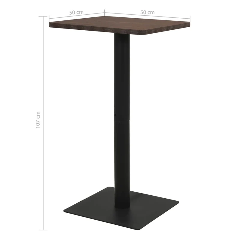 Table d'appoint auxiliaire table haute 50 x 50 x 107 cm panneau de particules de mélamine marron et acier DEC036545
