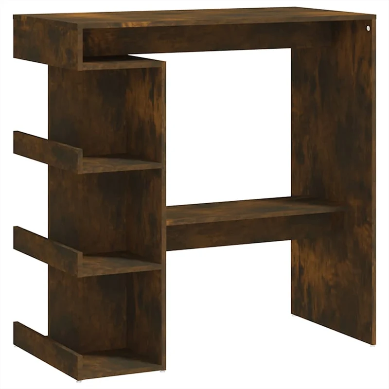 Table d’appoint multifonction table de bar avec étagère de rangement en bois d'ingénierie marron DEC036452