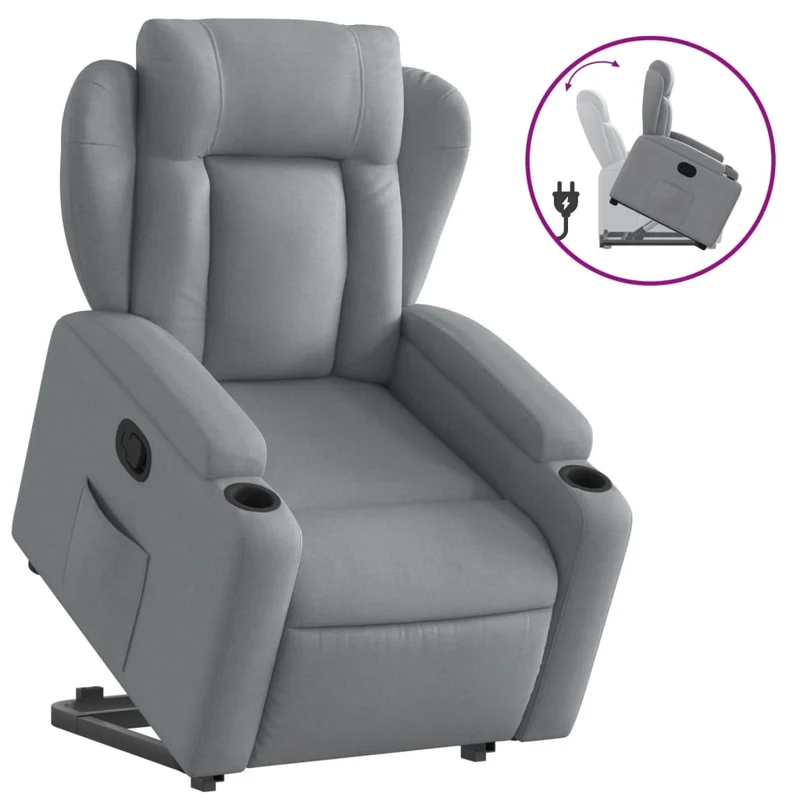Fauteuil relax TV rembourrage confortable fonction de levage électrique en tissu gris clair DEC027906