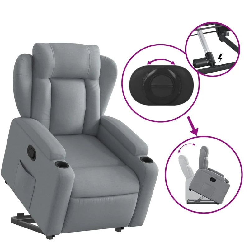 Fauteuil relax TV rembourrage confortable fonction de levage électrique en tissu gris clair DEC027906
