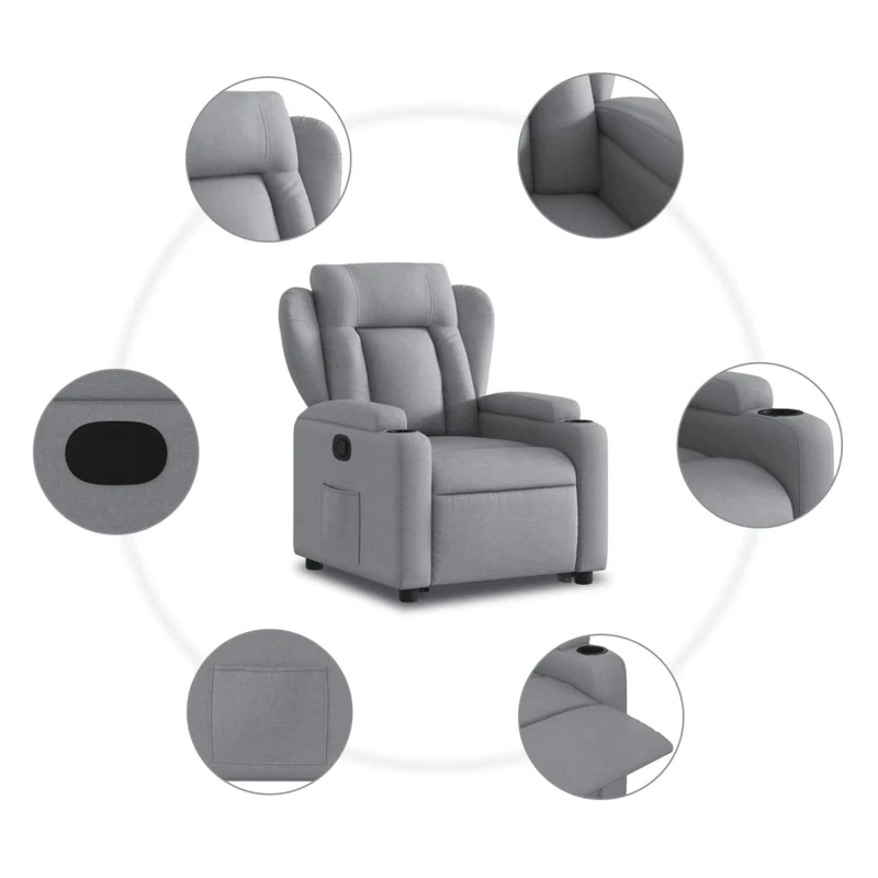 Fauteuil relax TV rembourrage confortable fonction de levage électrique en tissu gris clair DEC027906