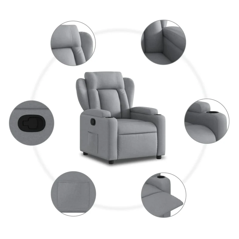 Fauteuil relax TV rembourrage confortable fonction d'inclinaison manuelle en tissu gris clair DEC027886