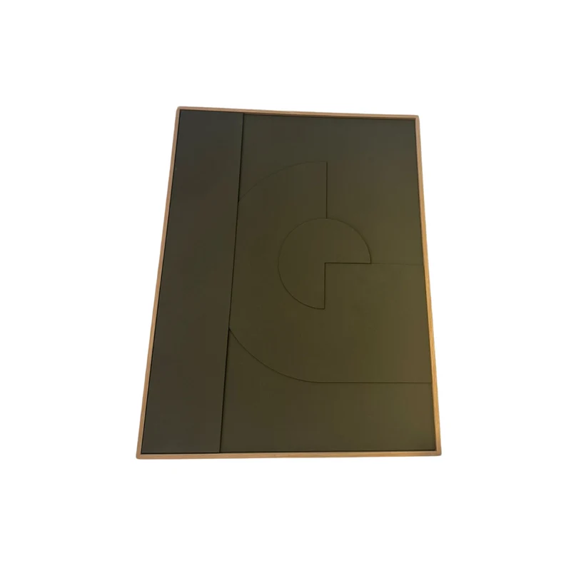 Oeuvre Grès 7 - Vert olive - Cadre chêne - L70 x H90 cm