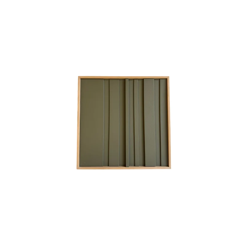 Oeuvre - Grès 3 - Vert olive avec cadre en chêne - 50 x 50 cm