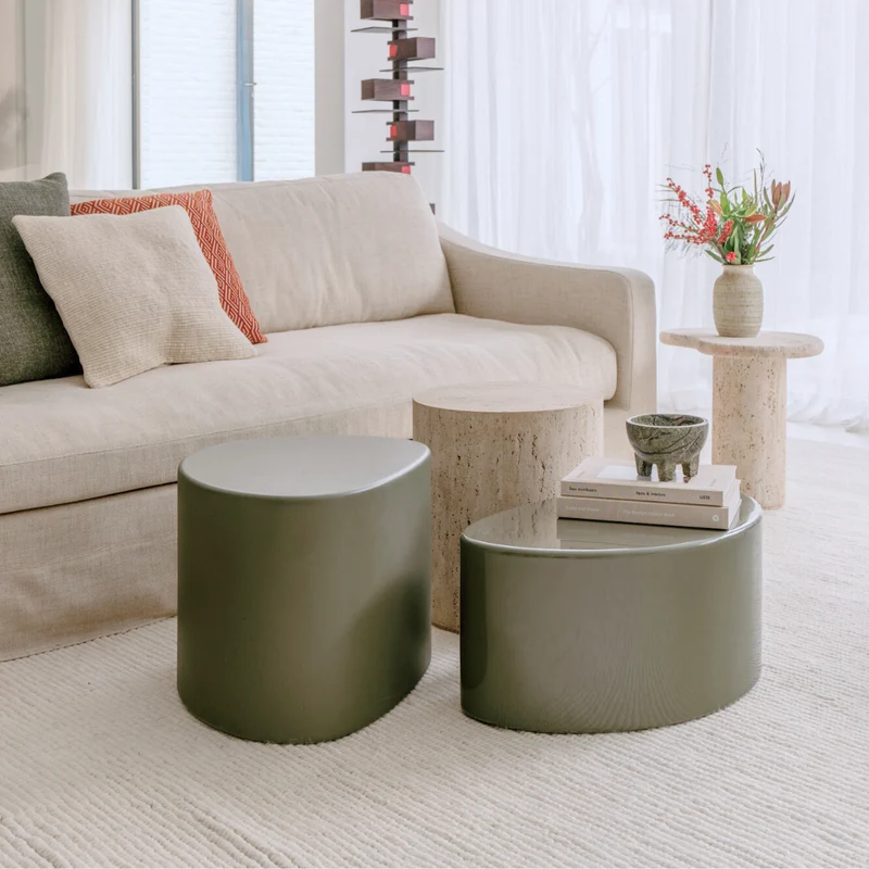 Table basse - Varzy - Petite - StoneSkin vert olive - L55 x P45 x H40 cm