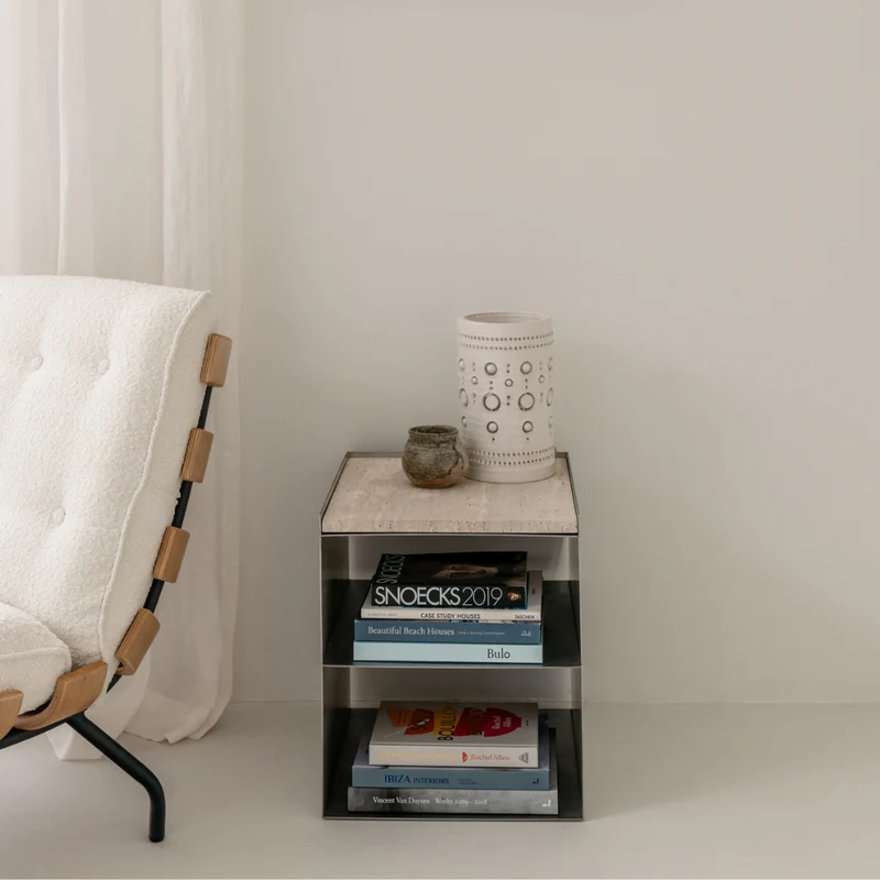 Table basse Sofia – Travertin blanc et chrome : une combinaison parfaite - acier inoxydable