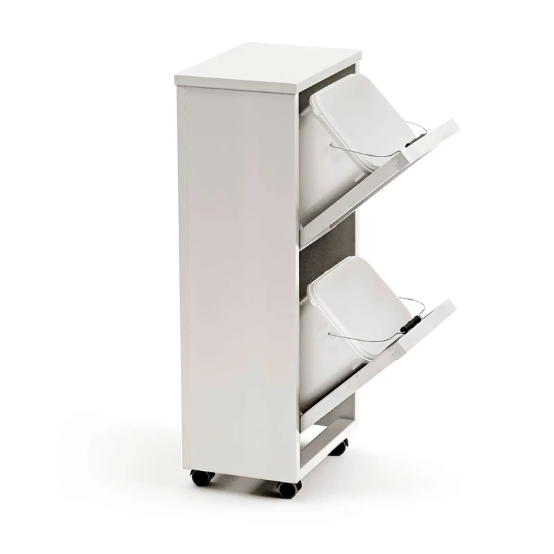 ARIT - Rangement Madeira 2, Meuble Poubelle, Desserte Poubelle, Desserte Cuisine, 2 poubelles amovibles de 12 l - Couleur blanche