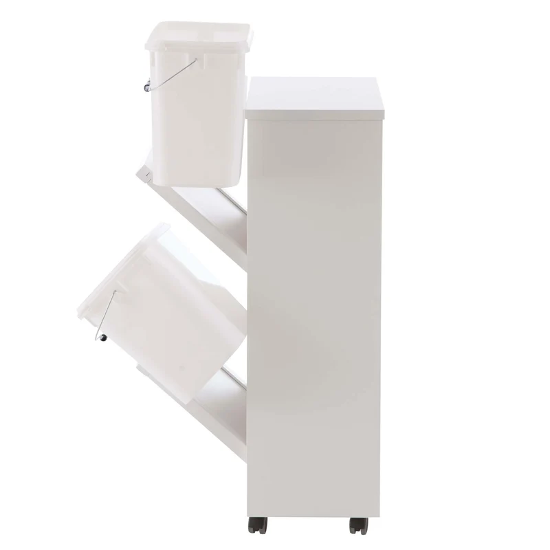 ARIT - Rangement Madeira 2, Meuble Poubelle, Desserte Poubelle, Desserte Cuisine, 2 poubelles amovibles de 12 l - Couleur blanche