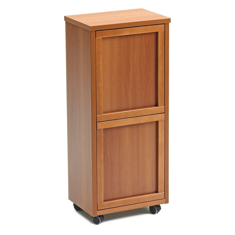 ARIT - Rangement Madeira 2, Meuble Poubelle, Desserte Poubelle, Desserte Cuisine, 2 poubelles amovibles de 12 l - Couleur cerise
