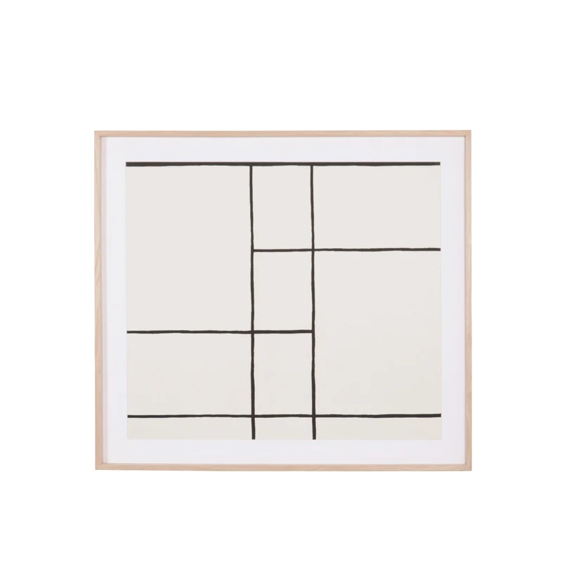 Oeuvre d'art - Grille noir - 90x100cm - Cadre en bois de chêne