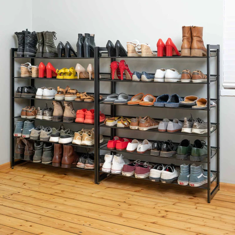 Tatkraft Eiffel – Étagère à chaussures étroite en acier, 12 niveaux, jusqu’à 60 paires, noire