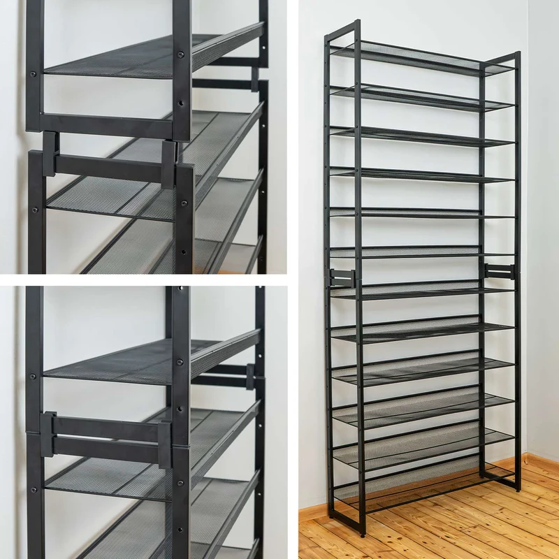 Tatkraft Eiffel – Étagère à chaussures étroite en acier, 12 niveaux, jusqu’à 60 paires, noire