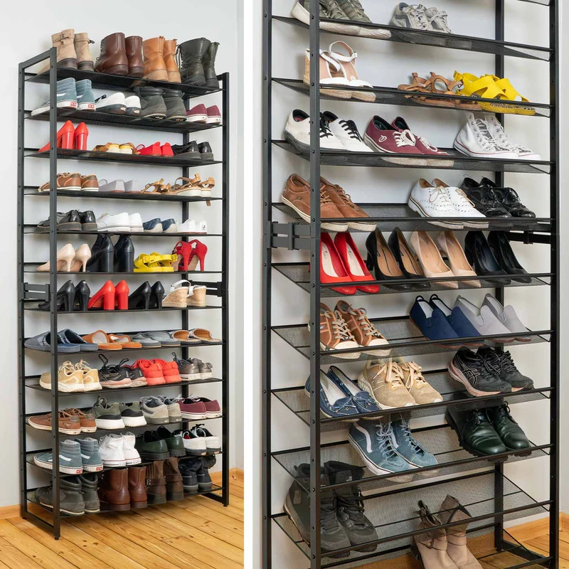 Tatkraft Eiffel – Étagère à chaussures étroite en acier, 12 niveaux, jusqu’à 60 paires, noire