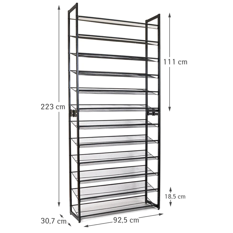 Tatkraft Eiffel – Étagère à chaussures étroite en acier, 12 niveaux, jusqu’à 60 paires, noire
