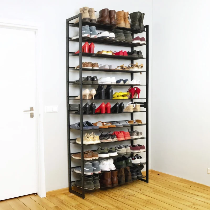Tatkraft Eiffel – Étagère à chaussures étroite en acier, 12 niveaux, jusqu’à 60 paires, noire