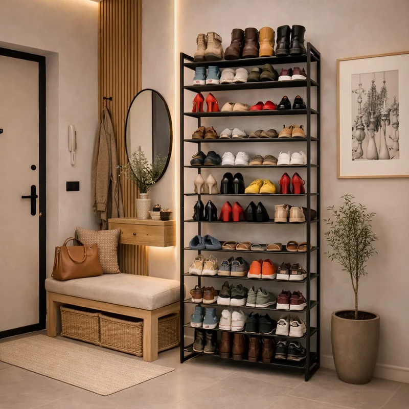 Tatkraft Eiffel – Étagère à chaussures étroite en acier, 12 niveaux, jusqu’à 60 paires, noire