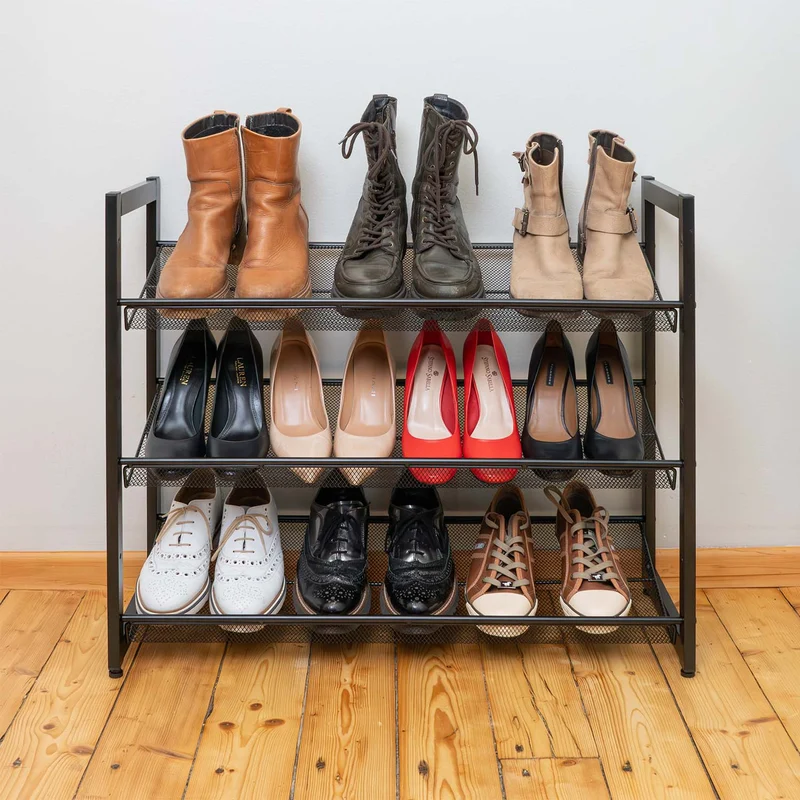 Tatkraft Willis – Étagère à chaussures étroite 3 niveaux en acier thermolaqué, réglable, 74 × 30,7 × 62,8 cm, noire