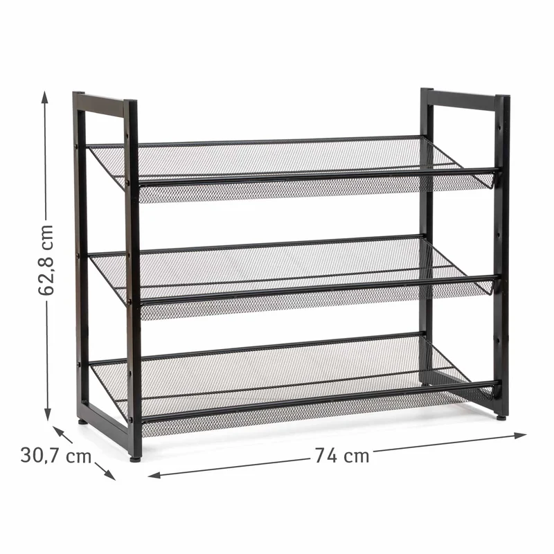 Tatkraft Willis – Étagère à chaussures étroite 3 niveaux en acier thermolaqué, réglable, 74 × 30,7 × 62,8 cm, noire