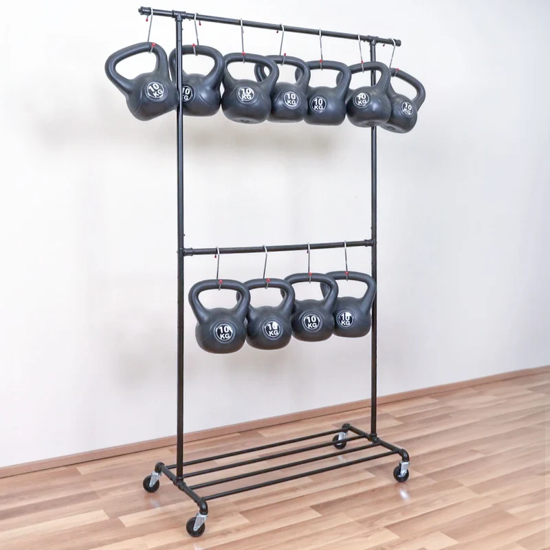 Tatkraft Drago – Portant à vêtements solide sur roulettes, 2 tringles, capacité 110 kg, étagère à chaussures, métal noir