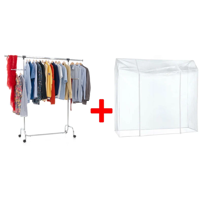 Tatkraft Falcon & Big - Portant Vêtement Solide, sur Roulette, Penderie Solide, Armoire Tissu Solide, Penderie avec Housse, Waterproof Transparent