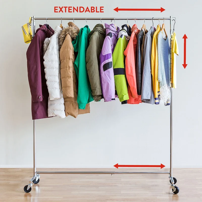 Tatkraft Urban – Portant à vêtements solide, capacité 60 kg, extensible 93–140 cm, hauteur réglable 114–175 cm, sur roulettes, chromé