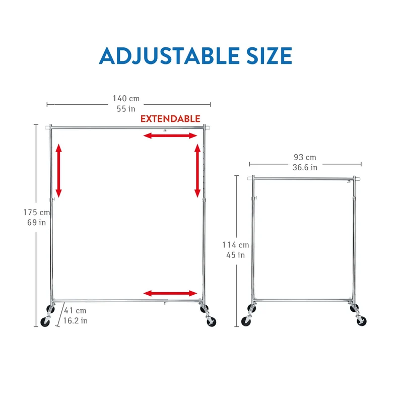 Tatkraft Urban – Portant à vêtements solide, capacité 60 kg, extensible 93–140 cm, hauteur réglable 114–175 cm, sur roulettes, chromé