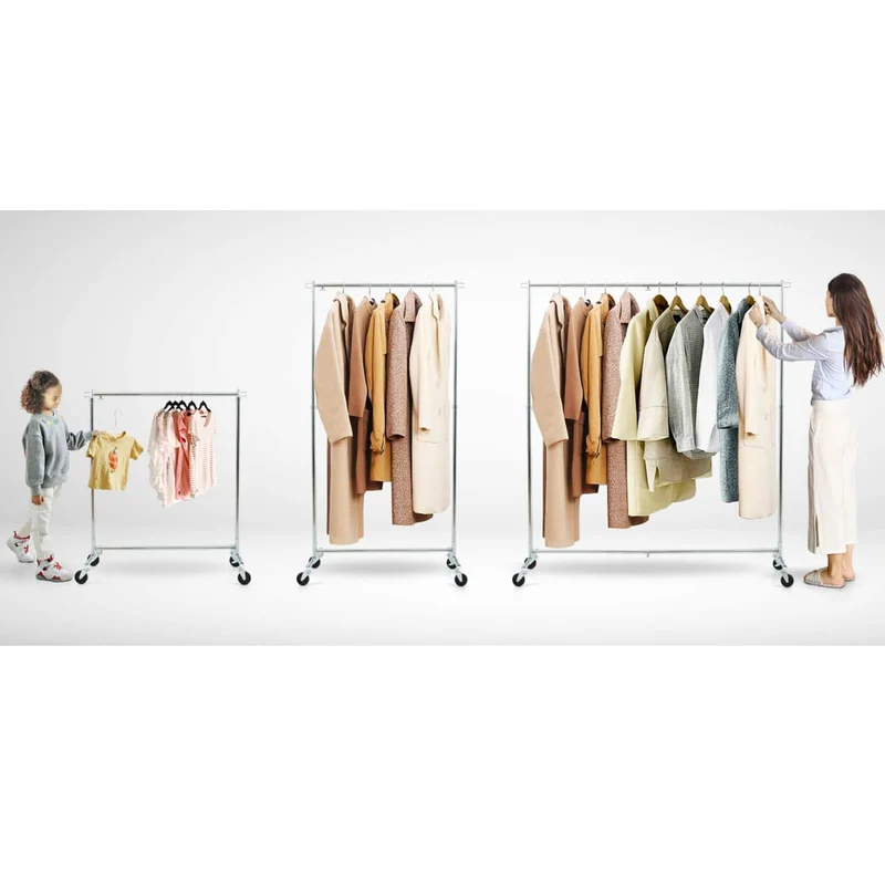 Tatkraft Urban – Portant à vêtements solide, capacité 60 kg, extensible 93–140 cm, hauteur réglable 114–175 cm, sur roulettes, chromé