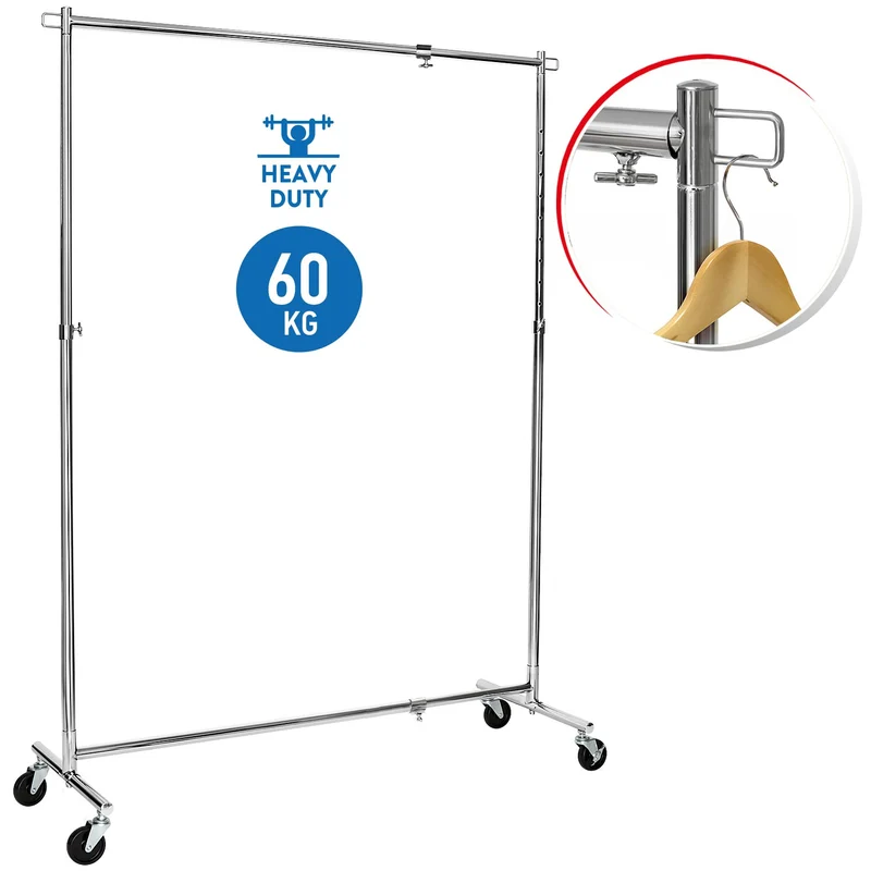 Tatkraft Urban – Portant à vêtements solide, capacité 60 kg, extensible 93–140 cm, hauteur réglable 114–175 cm, sur roulettes, chromé